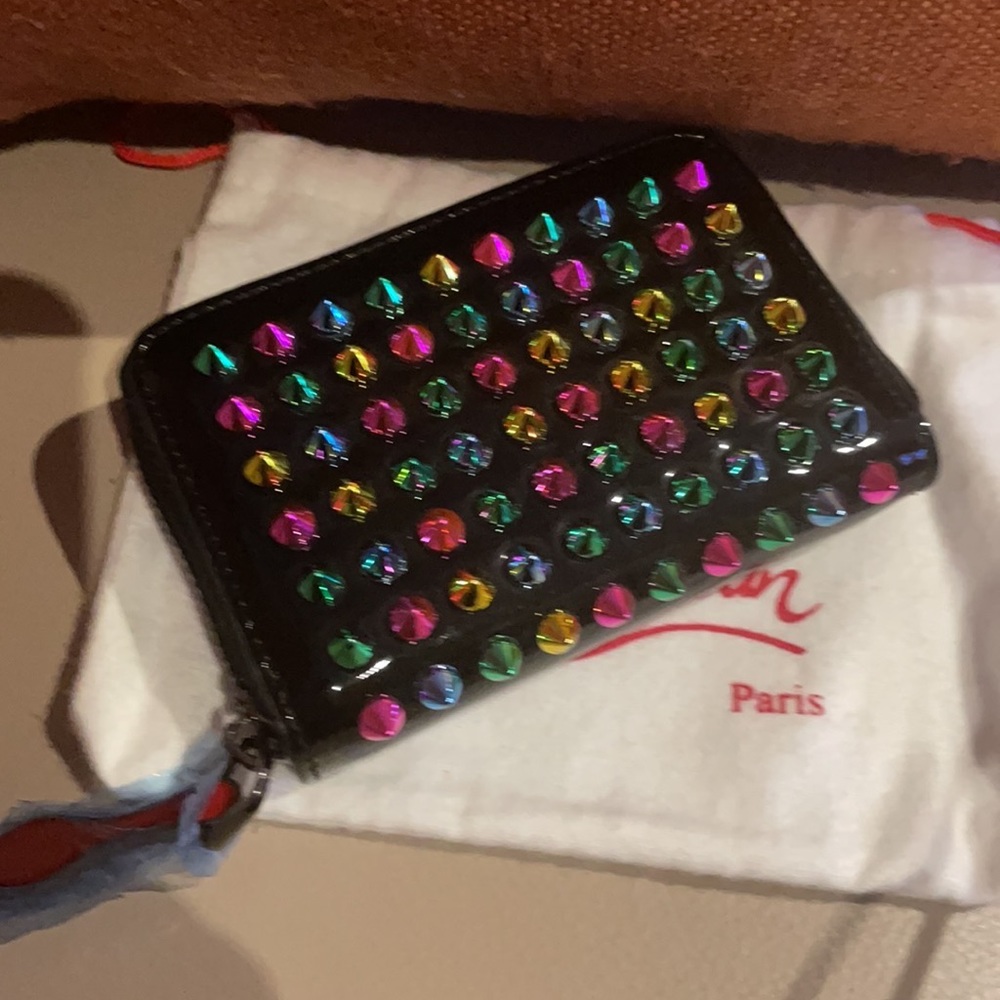 christian louboutin panettone wallet with rainbow spikes